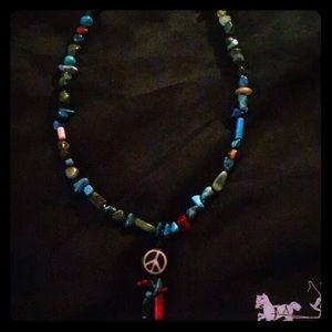 Beaded Necklace with Peace Sign Pendant